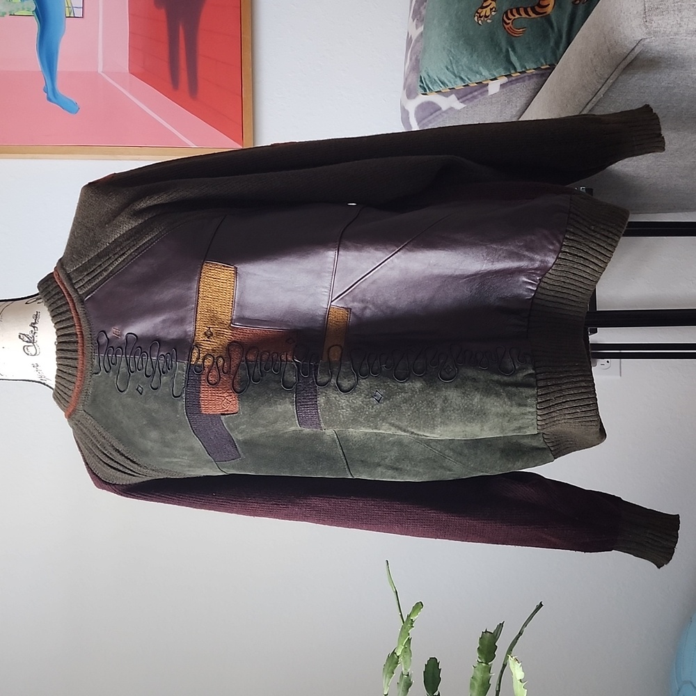 Vintage Saxony Collection Leather Sweater Mens L Coogi Style Hip Hop 80s…